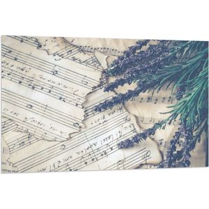 Vlag - Lavendel Planten op Verscheurde Notenbladen - 120x80 cm Foto op Polyester Vlag