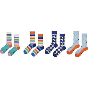 4 PACK Sokken | Organisch Katoen | Maat 41-46 | Sokken Heren | Sokken Dames | Patroon Print | Grappige Sokken |