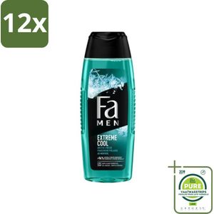 Fa Men Douchegel en Shampoo Extreme Cool 250 ml - Voordeelverpakking - 12 stuks - Douchegel - Shampoo