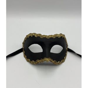 Venetiaans masker - Handgemaakt zwart masker met gouden trim - carnaval masker zwart met goud - gala masker zwart met goud
