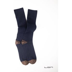LON kniekousen - katoen met kasjmier - marine blauw/bruin - maat 38-41 - licht van gewicht - ademend - vochtregulerend - neutraliseert geur - natuurlijke antibacteriële eigenschappen - optimale pasvorm - stimulerend voor de voeten - Made in Portugal