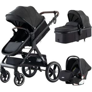 Kinderwagen - Wandelwagen - 3 in 1 set - Incl. Maxi Cosi - Wiegbak - Buggysit - Complete Set - Inklapbaar - Zwart