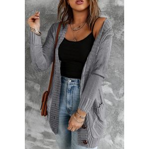 Lange Gebreide Vest Dames - Donkergrijs - Knoopsluiting - Velika - Maat S