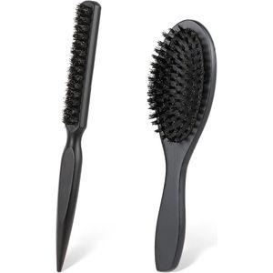 Zwarte Wildzwijnborstels - 2 stuks - Sleek Bun borstel - Met zachte natuurlijke haren - Voor haar en baard styling
