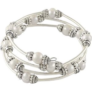 Zoetwater parel armband Three Loops White Pearl - echte parels - wit - zilver - wikkelarmband