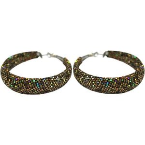 Behave Feestelijke glitter oorbellen dames - glam oorringen - goud bruin - 5cm