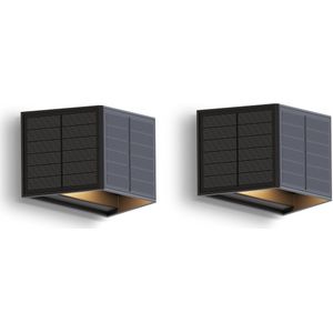 Calex Caserta Solar Wandlamp - 2 Stuks - Up & Down Tuinverlichting - Zonne-energie - Warm Wit Licht - Zwart
