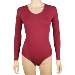 Dames katoenen body met lange mouw DonkerRood - maat M