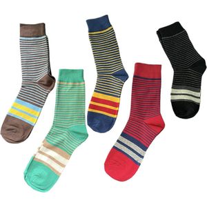 ASTRADAVI Socks Collection - Normale Sokken - 5 Stuks - Unisex Katoenen Sokken - Gestreept - 36/41 - Zwart, Blauw, Groen, Rood, Bruin