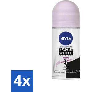 Nivea - Deodorant - Roller - Invisible for Black & White Clear - 50 ml - Voordeelverpakking - 4 stuks