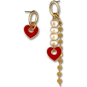 Zatthu Jewelry - N23SS571 - Juun mismatched hart oorbellen rood met parels