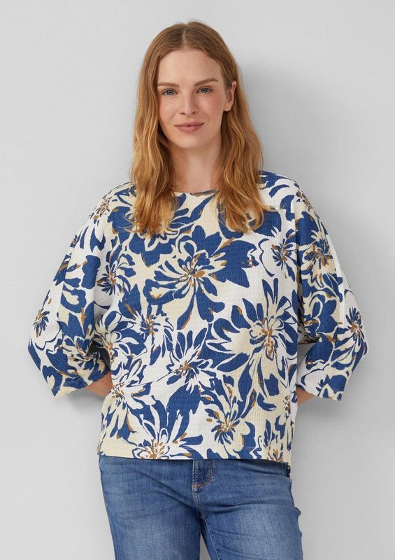 T-shirt - Met All-over Bloemenprint - Casual Relaxte Pasvorm - 3/4-lange Vleermuismouwen