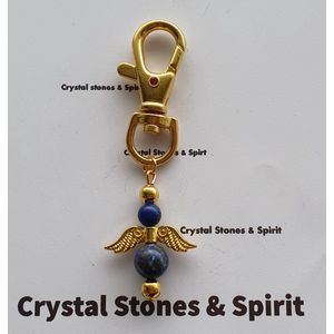 Sleutelhanger ""Lapis Lazuli"" engel goudkleurig