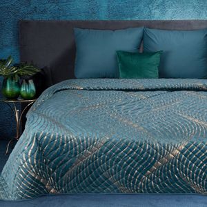 Oneiro’s luxe BLANCA Type 2 Beddensprei Turquoise/Goud - 220x240 cm – bedsprei 2 persoons - beige – beddengoed – slaapkamer – spreien – dekens – wonen – slapen