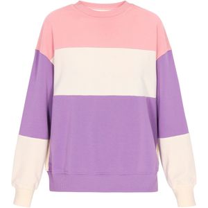MYMO - Sweatshirt - Crème/Lila/Oudroze - Ronde Hals - Losse Pasvorm