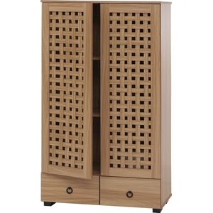 Vitrinekast MCW-N87, woonkamer kast, 3D vlechtwerk design 2 deuren 3 opbergvakken 2 soft-close laden, 138x80x36cm ~ bruin