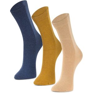 Alpaca-wollen sokken (Maat 41-47) - 3 Paar - Dun - Jeans Blauw/Beige/Okergeel - American Alpaca - Mannen