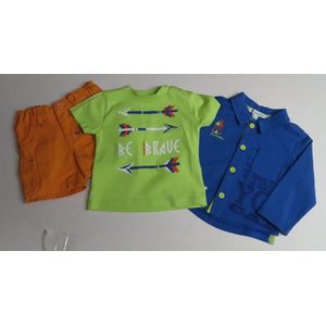Ensemble - 3 pack - Hemd blauw , Tshirt groen + short orange - 3 maand 62