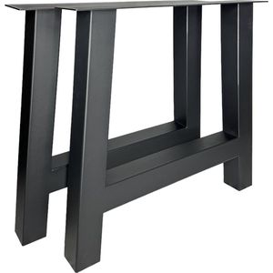 Maison DAM – 2x industriële tafelpoot A met koker 8x8cm, lengte: 72-78, hoogte 72cm, mat zwart fijn structuur, hoogwaardige kwaliteit - Inclusief steldop - Topplaat; 4mm dik
