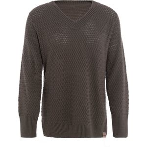 Knit Factory Ilse Gebreide V-hals Trui Gebreide Dames Trui - Grof gebreid - Trui dames winter - Pullover dames - lange mouw - Wintertrui - Damestrui - Boothals - Cappuccino - 36/38