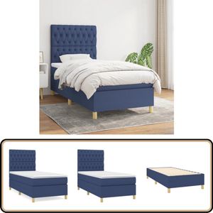 vidaXL Boxspring - Stof - Blauw - 90x200 cm Boxspringbed - Boxspring - Tweepersoonsbed - Slaapcomfort - Matras