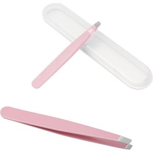 Allecto Plus - Roestvrijstalen pincet met etui voor wenkbrauwen epileren en gezichtsbehandeling in roze kleur