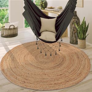 Paco Home Vloerkleed Rond Woonkamer Jute Boho Ethno Handgemaakt Natuurlijk Vloerkleed 160 cm Rund