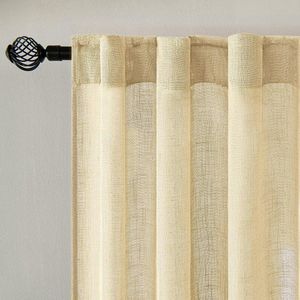 Transparante moderne linnen gordijnen voor balkondeuren - woonkamer slaapkamer - H x B 225 x 140 cm - beige - 2 stuks .