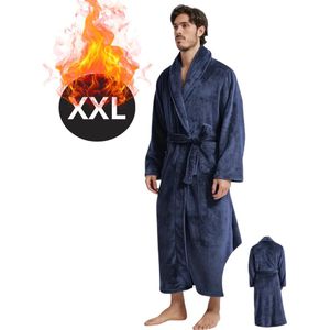 Nivard Badjas Heren - Fleece - Katoen - Badstof - Sauna - Hamam - Wafel - Bathrobe - Duster - Ochtendjas - Kimono - Spa - Blauw XXL