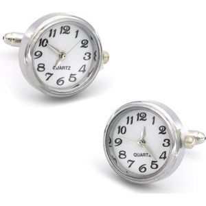 Manchetknopen Horloge Klok Werkend Zilverkleurig