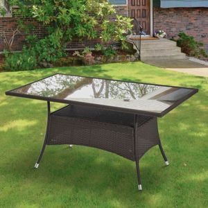 Eettafel tuin tafel glazen tafel poly rattan+veiligheid glas bruin+zwart 150x85x74cm