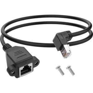 RJ45 Ethernet Verlengkabel met Schroefplaat Mount Cat5e/Cat5 RJ45 Beveiligde Ethernet Netwerk Patch Kabel Mannelijk naar Vrouwelijk 60cm (Opwaarts) - 90 Graden