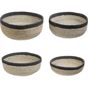 Set van 4 ronde manden in beige en zwarte jute D25