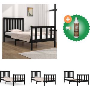 vidaXL Houten Bedframe - Grenenhout - 195 x 80.5 x 69.5 cm - Zwart - Bed - Inclusief Houtreiniger en verfrisser