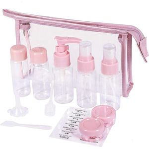 Lege reisflessen set kleine cosmetische container, navulbaar voor vliegtuigshampoo vloeistof draagbare vlucht handbagage accessoires met transparante toilettas, 12 stuks, roze