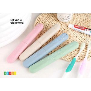 *** Set van 4 Tandenborstels - Reis Kokers - Tandenborstel houder - Beschermer - Opberg - Case - Reizen - 4 Kleuren - van Heble® ***