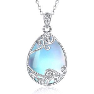 925 Sterling Zilveren Filigraan Maansteen Hanger Ketting voor Vrouwen en Meisjes