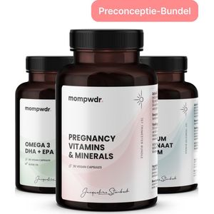MomPwdr Zwangerschap Vitamine en Mineralen – Zwangerschapswens - Preconceptie - Stimuleert verhoogde fertiliteit - Mama multivitamine – Foliumzuur – Vegan - Omega 3 - Calcium - Magnesium - Voedingssupplementen - 180 capsules