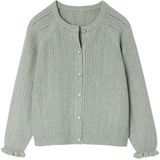 Meisjesvest van opengewerkt breiwerk saliegroen