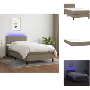 vidaXL Boxspring - Bed met Matras en LED - 203x100x78/88cm - Duurzaam - Verstelbaar hoofdbord - Kleurrijke LED-verlichting - Pocketvering matras - Huidvriendelijk topmatras - Kleur- Taupe - Bed