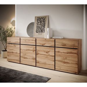 Meubella - Dressoir Cainan - Eiken - Zwart - 225 cm