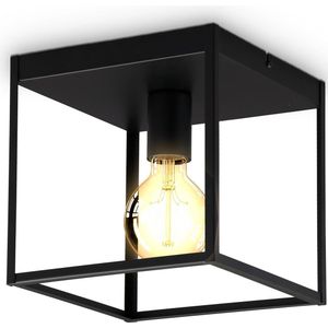 B.K.Licht - Zwarte Plafondlamp - decoratiev - industriële plafonniére - metaalen - E27 fitting - excl. lichtbron