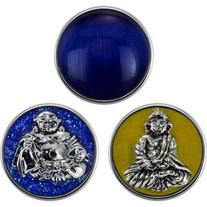 Quiges - Chunk 18mm Click Button Drukknoop Set van 3 Stuks Boeddha Regenboog - EBCMSET023