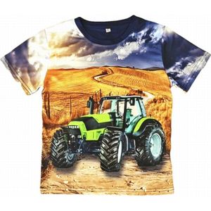 T-shirt met tractor, Deutz, groene trekker, blauw, full colour print, kids, kinder, maat 98/104, stoer, mooie kwaliteit!