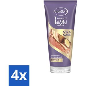 4 x Andrélon - Oil & Care - Haarmasker - 180 ml - Haar Masker - Droog Haar - Pluizig Haar - Haarmasker Arganolie - Haarmasker Marulaolie