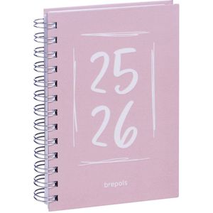Brepols agenda 2025-2026 - DOODLE DASH - Schoolagenda - 1 dag per pagina - Wire-O - Dagoverzicht - Roze - 11.5 x 16.9 cm