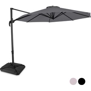 VONROC Premium Zweefparasol Bardolino Ø300cm – Duurzame parasol - combi set incl. 4 vulbare premium parasoltegels – 360 ° Draaibaar - Kantelbaar – UV werend doek – Grijs – Incl. beschermhoes