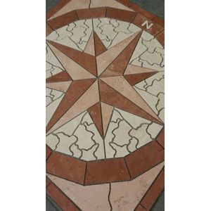 Mozaiek tegel 067 - marmer medallion windroos - 60 x 60cm - rood creme