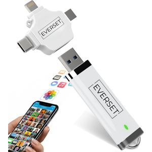 4 in 1 USB Stick 256 GB – Universeel voor iPhone, Android, Samsung, Laptop & iPad – 4-in-1 USB-C/Micro USB/Lightning/USB-A – USB 3.0 Snelheid