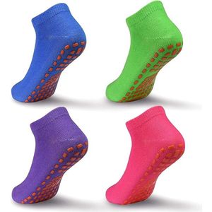 4 paar antislip trampoline sokken voor kinderen - antislip siliconen sokken voor kinderen - ademende zachte yogasokken - geschikt voor jongens en meisjes - S: maat 23-29